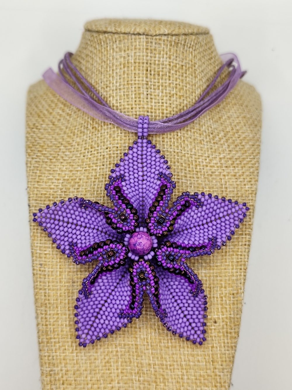 Vibrant Purple Beaded Floral Pendant Necklace - Women Jewelry